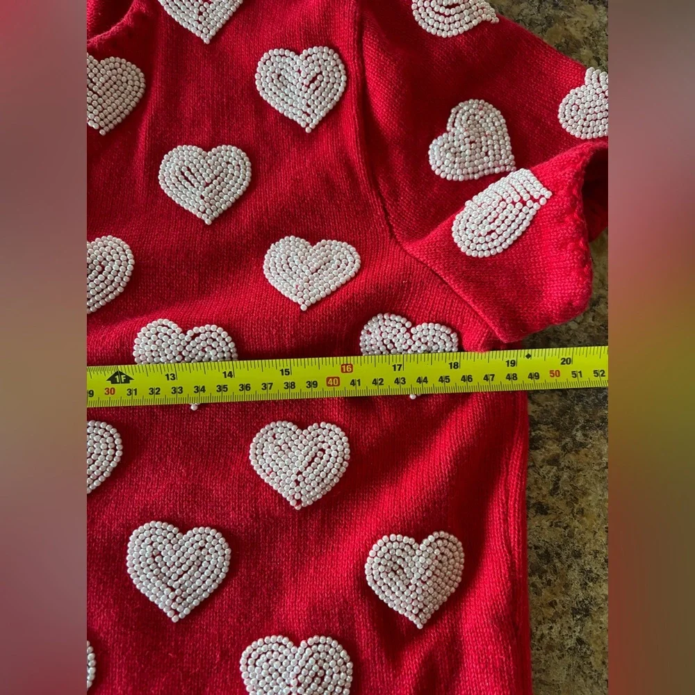 VTG 1999 Michael Simon Red/White Beaded Heart Cardigan,Valentines, Sweetheart, M - Picture 9 of 14